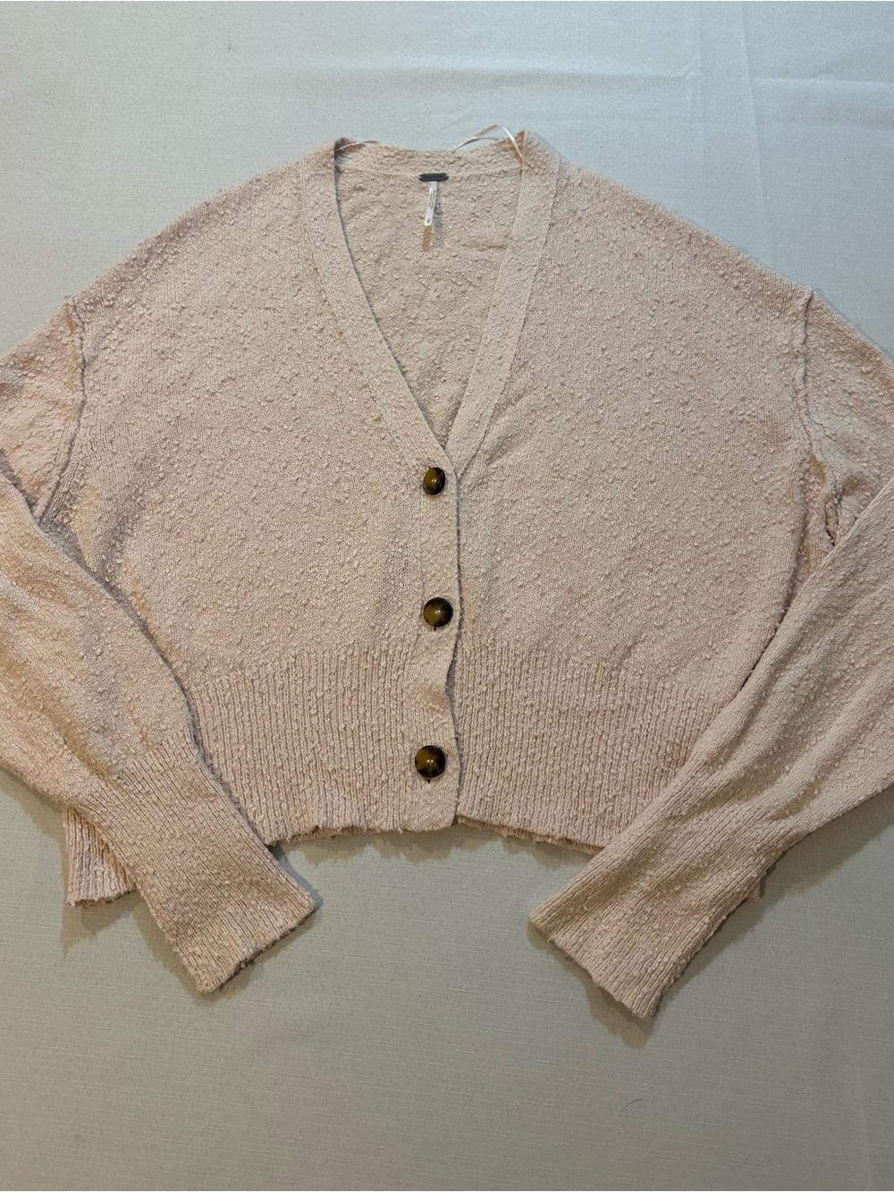 Free People Blush Pink Cropped Boucle Cardigan M